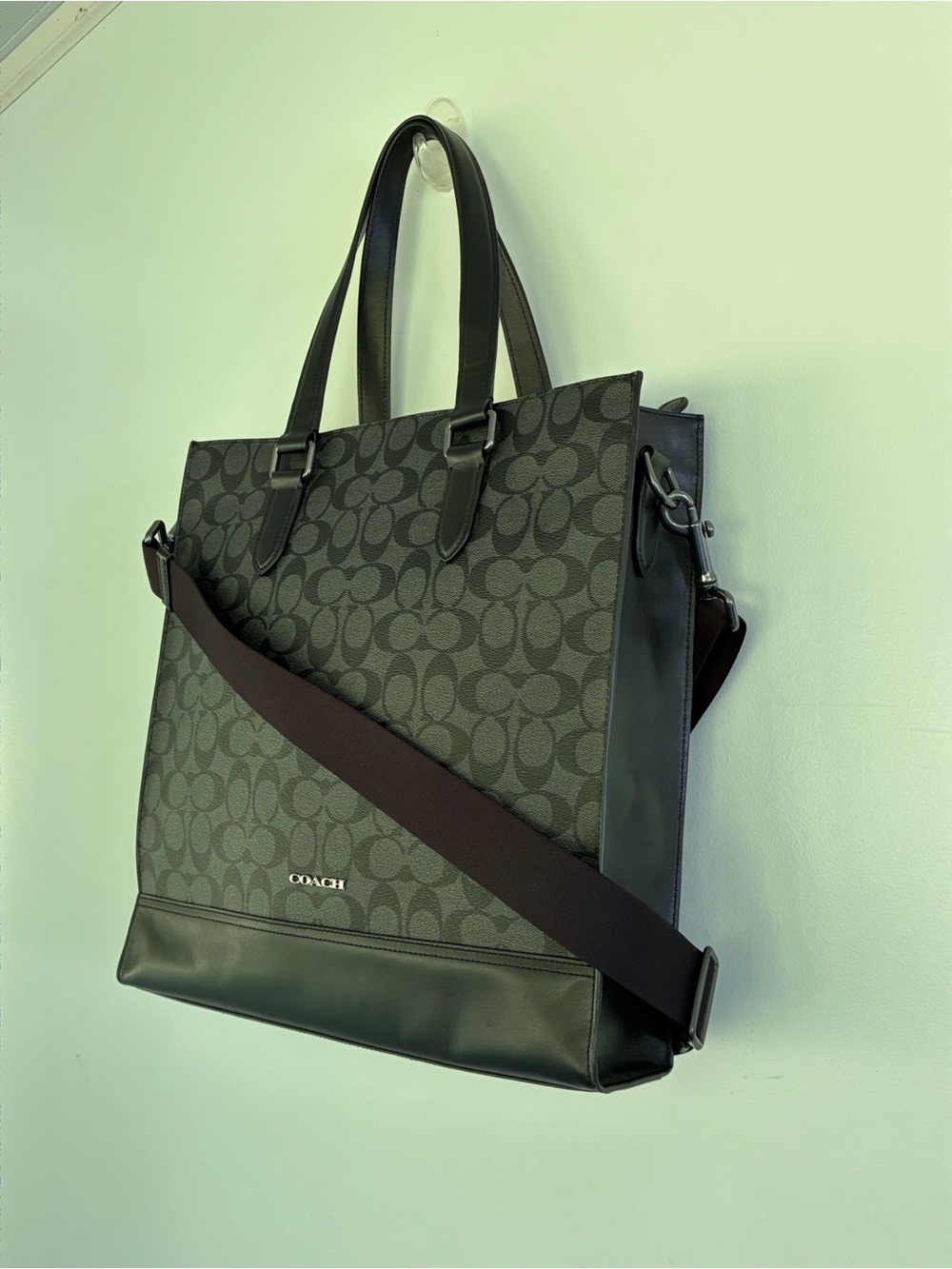 Coach Graham Structured Messenger Tote Bag Signature Canvas Charcoal Black C3232